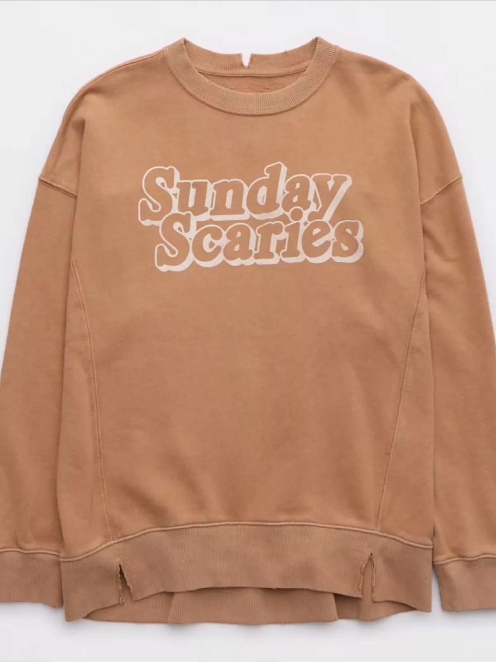 Aerie toasty tan "Sunday Scaries" distressed oversized crewneck sweatshirt large